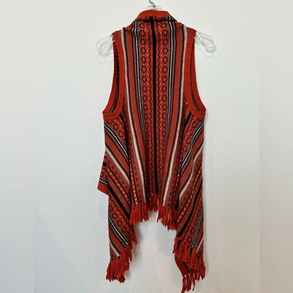Cecico Wool Blend Orange Open Front Sweater Vest with Fringe Size Small - Picture 6 of 8